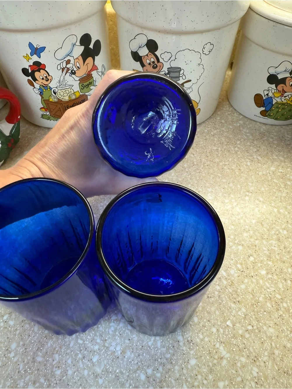 Vintage Cobalt Blue Glass Tumblers Set of 3 Juice cups 5’ Signed Magic Sands 83?